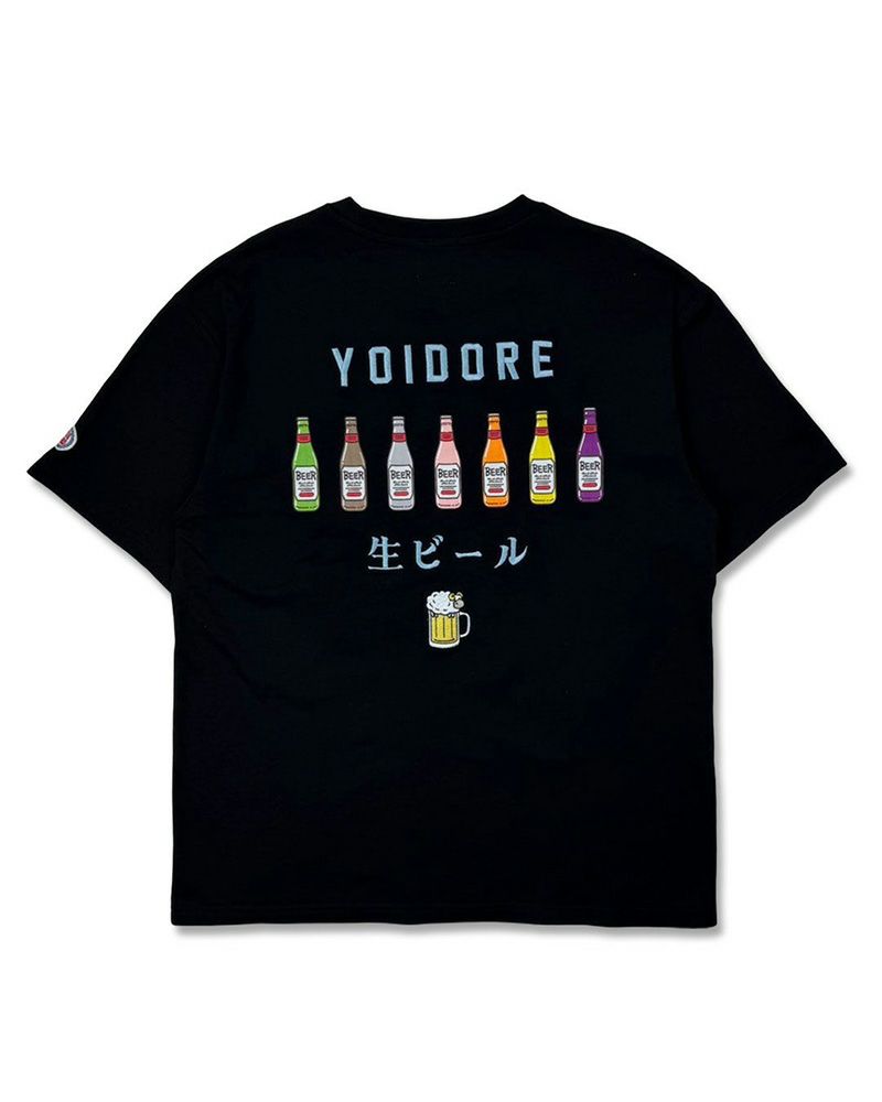 YOIDORE ビール好きTシャツ 記憶なしプリント バックビール瓶グラフィック ルーズシルエット ユニセックス